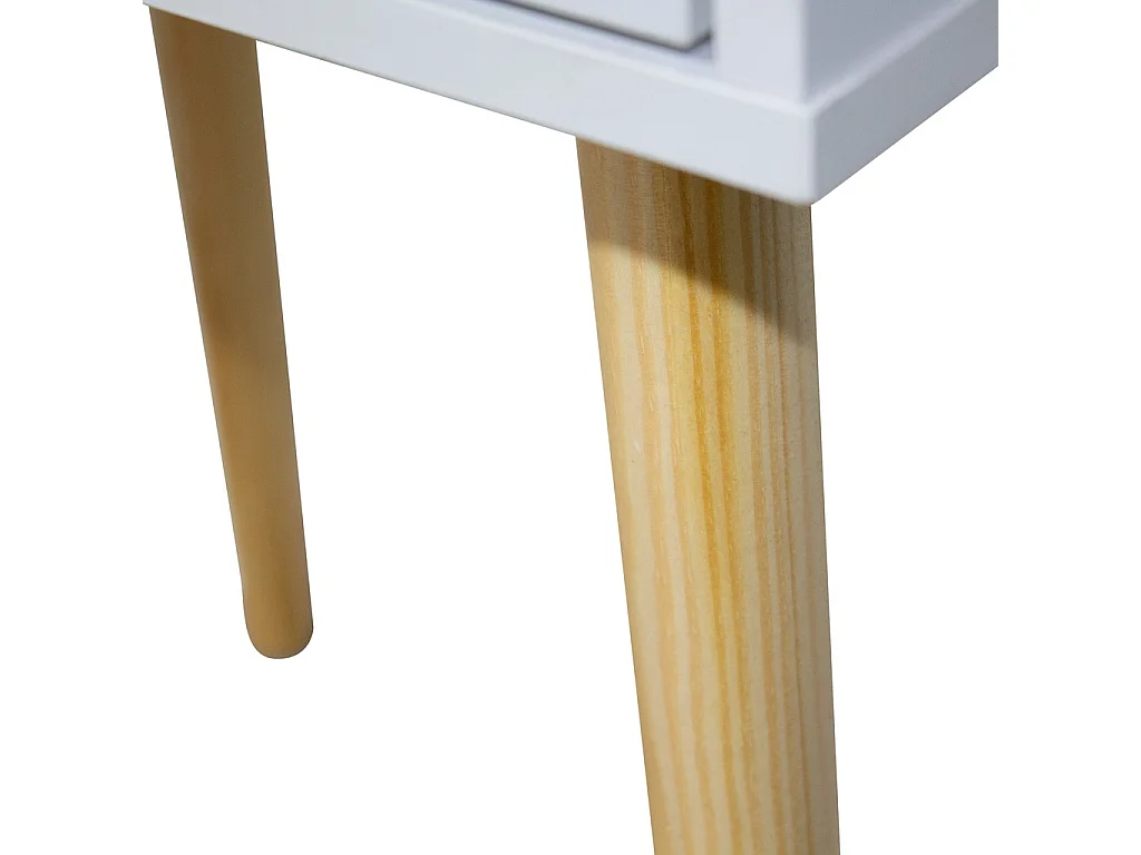 Conjunto de Dormitorio Blanco – Cabecero de 168 cm + 2 Mesitas de Noche con Patas de Madera de Haya – Estilo Nórdico Moderno en Melamina de Alta Calid