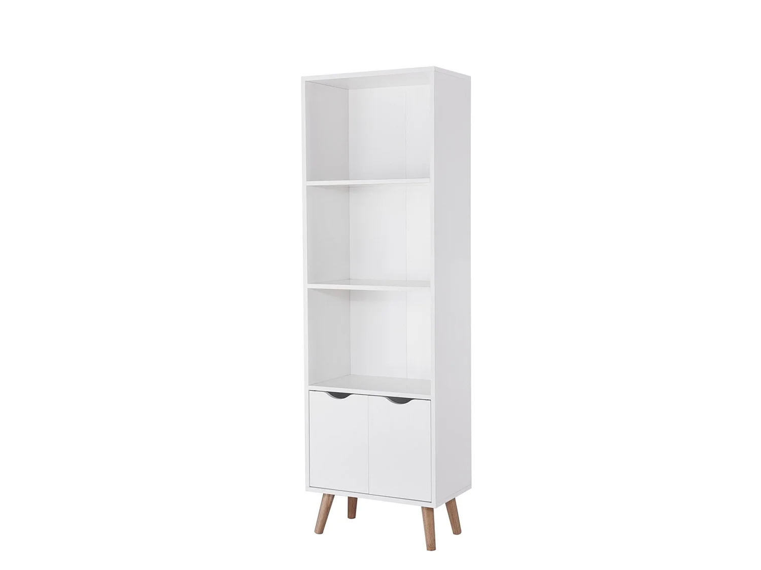 Estantería Blanca con 2 Puertas – 50x30x160 cm – Mueble Auxiliar Moderno con Patas de Madera de Pino – Diseño Nórdico y Funcional