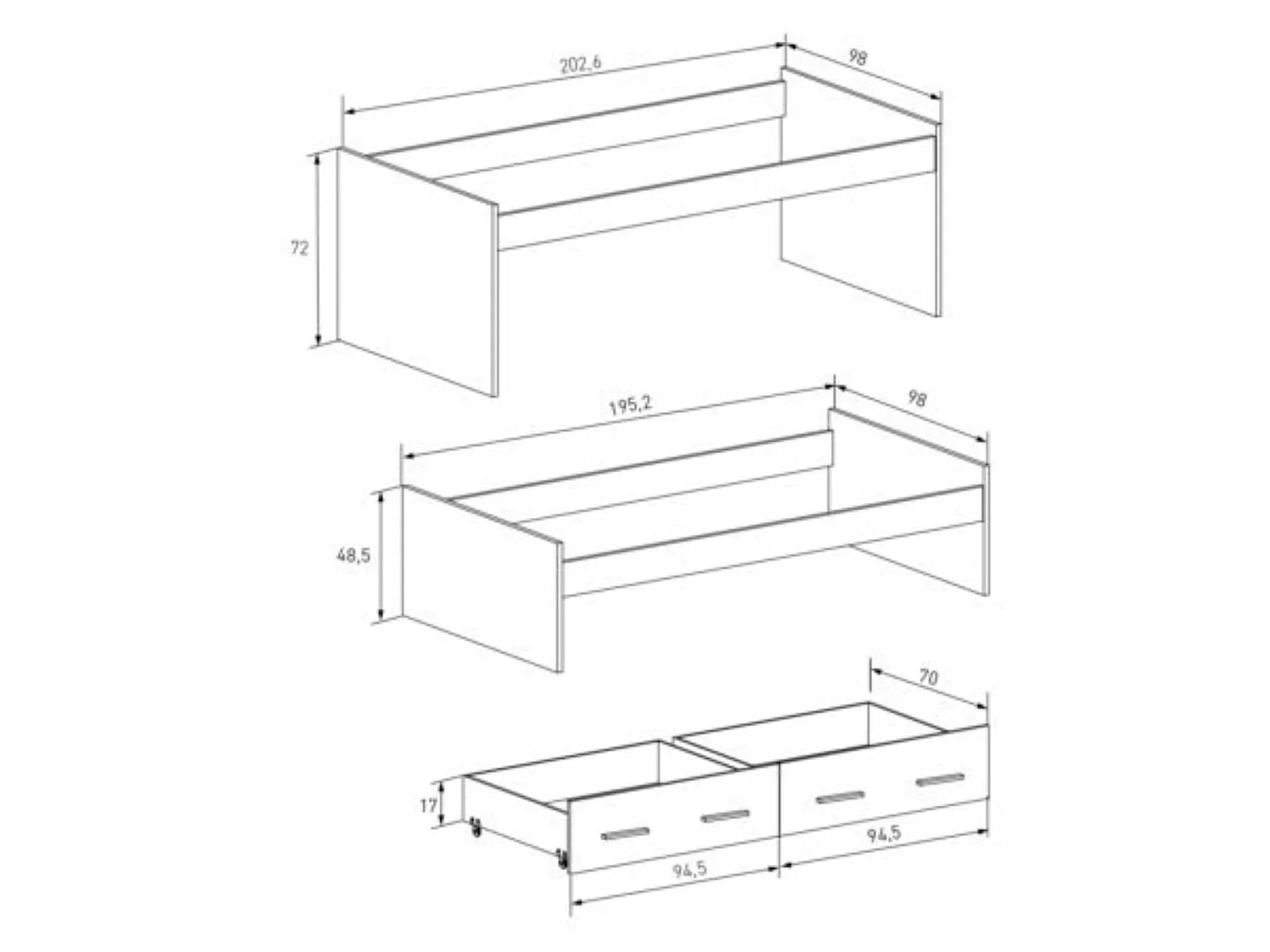 Cama Nido Juvenil Doble con Cajones Mauvella Beige – 202,6x98x72 cm – Cama Doble con Espacio para Dos Colchones y Almacenaje, Diseño Moderno y Resiste