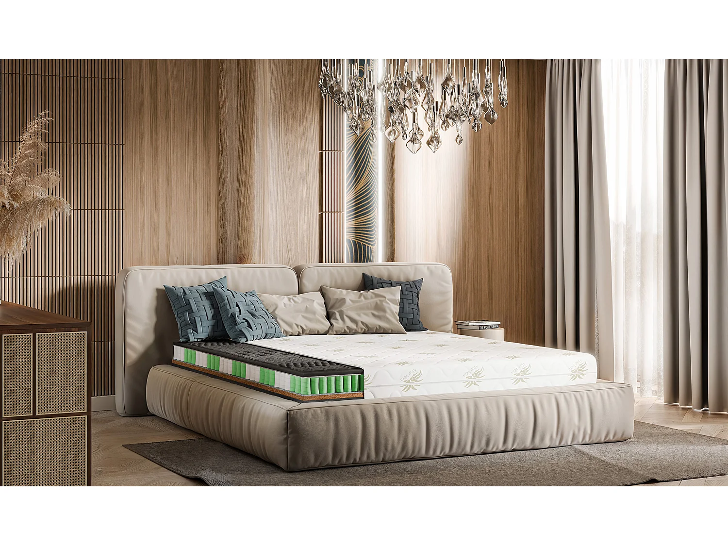 Matelas 120x200 Premium Black 24 cm avec couche de massage, housse amovible Aloe Vera