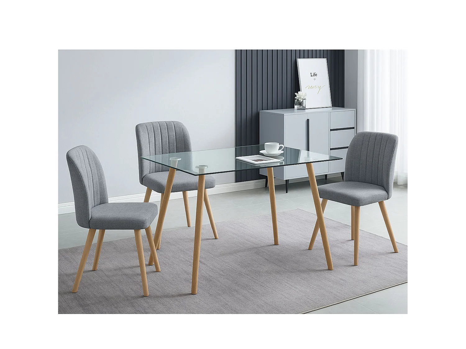 Mesa de Cocina Fija con Tapa de Cristal Templado Transparente y Patas Color Madera – Diseño Moderno y Funcional.