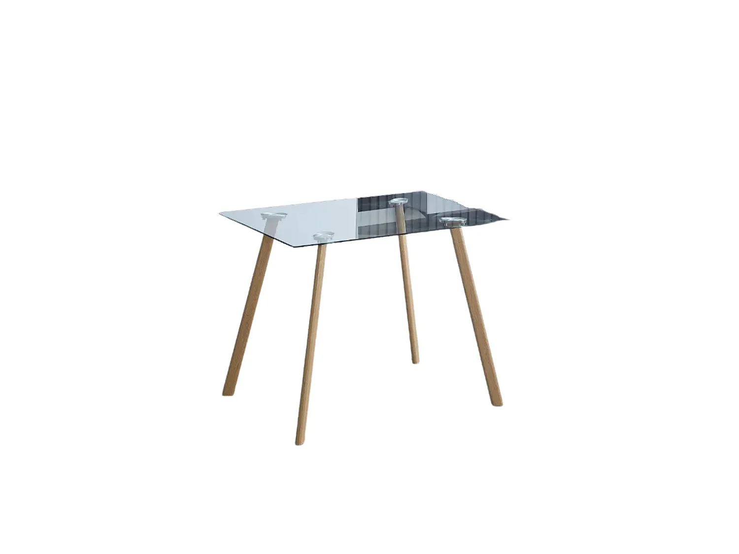 Mesa de Cocina Fija con Tapa de Cristal Templado Transparente y Patas Color Madera – Diseño Moderno y Funcional.