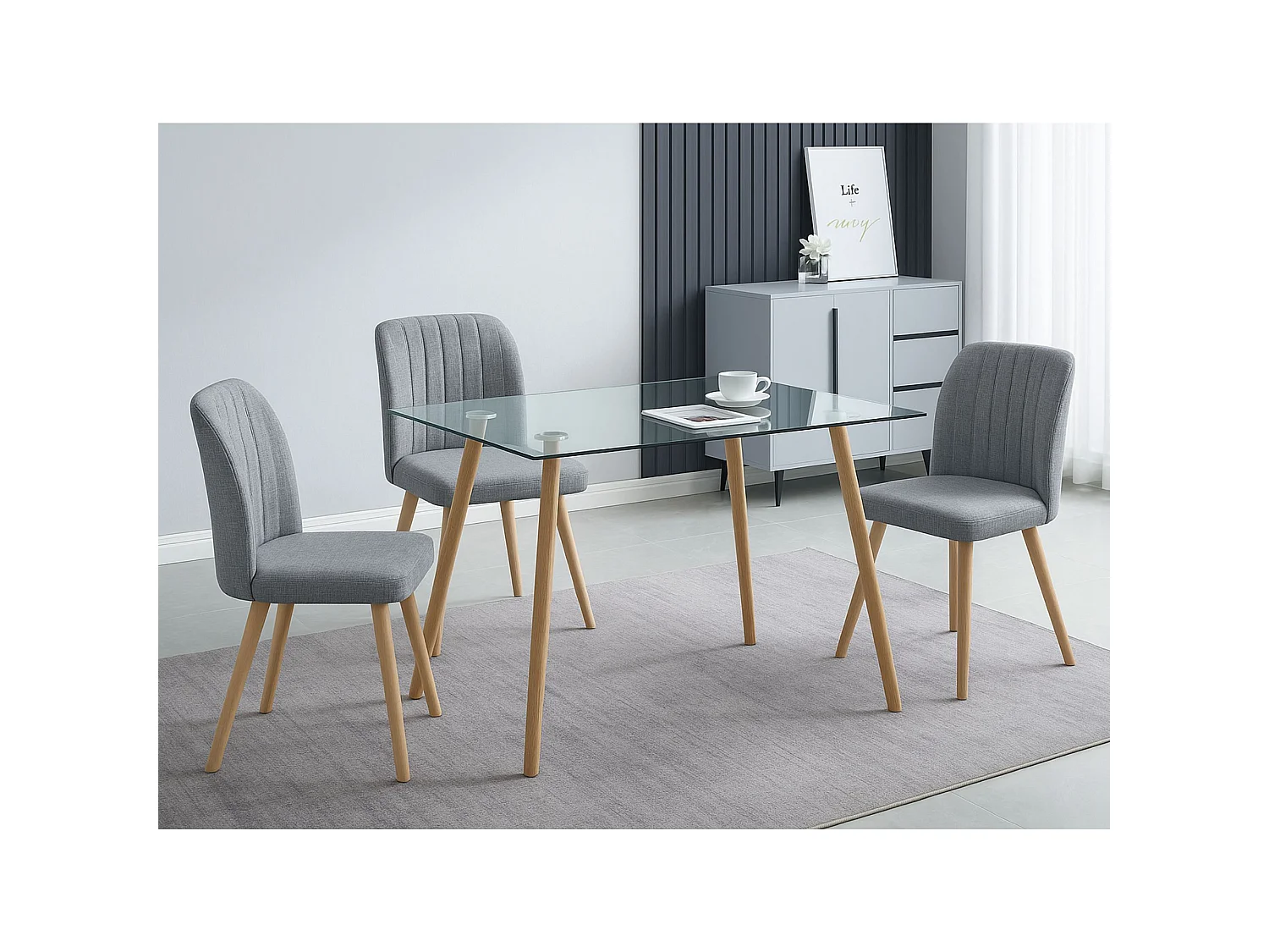 Mesa de Cocina Fija con Tapa de Cristal Templado Transparente y Patas Color Madera – Diseño Moderno y Funcional.