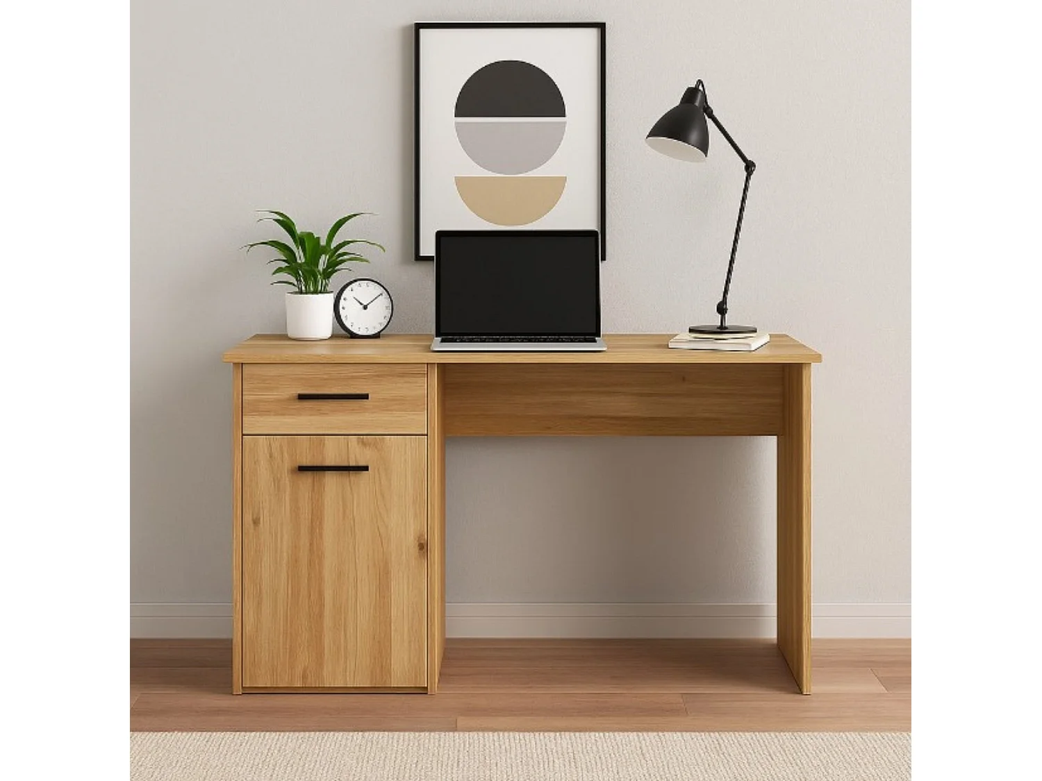 Mesa de Estudio con Cajón y Puerta – Escritorio Moderno en Color Mauvella, 120x72x49,5 cm, Melamina Resistente, Diseño Funcional para Oficina o Dormit