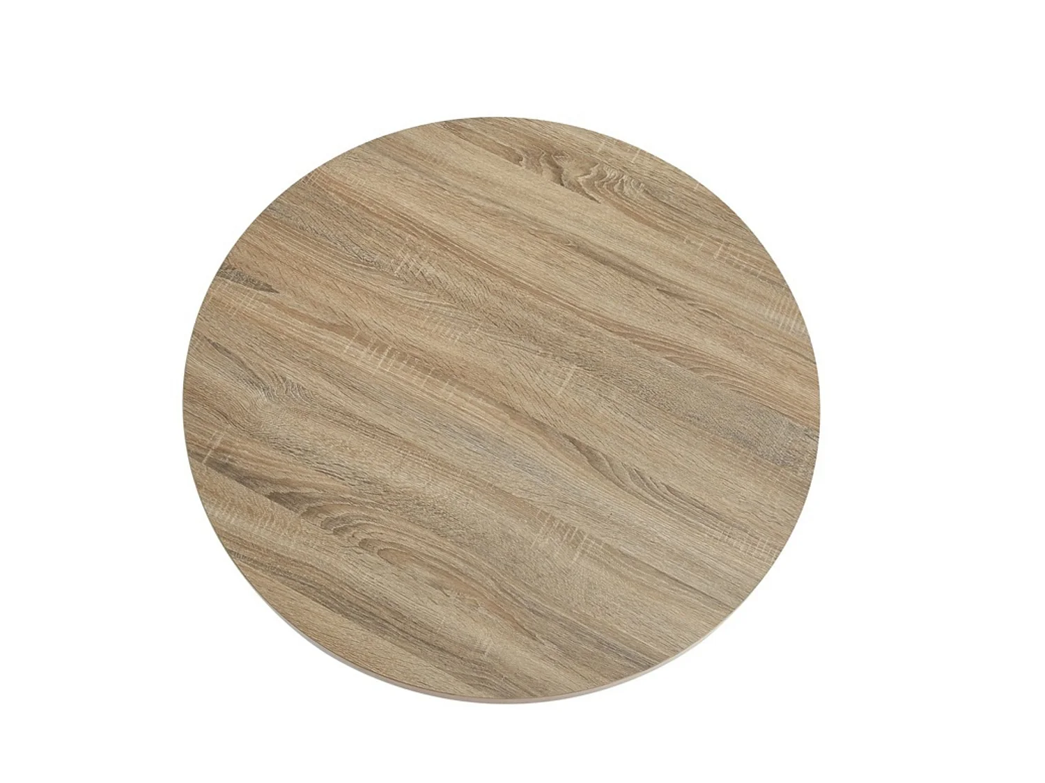 Mesa de Comedor Redonda en Roble Aserrado con Patas Metálicas Negras – 90x90x75 cm – Diseño Moderno e Industrial en Melamina de 30 mm