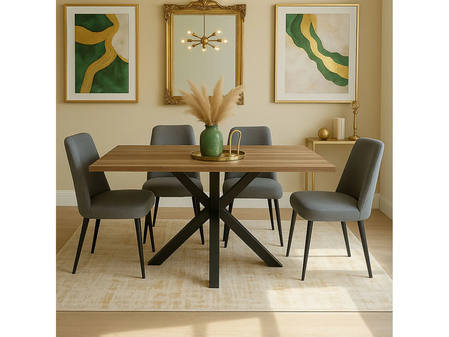 Mesa de Comedor Rectangular en Roble con Patas Metálicas Negras – 140x80x75 cm – Diseño Moderno y Funcional en Melamina de 30 mm