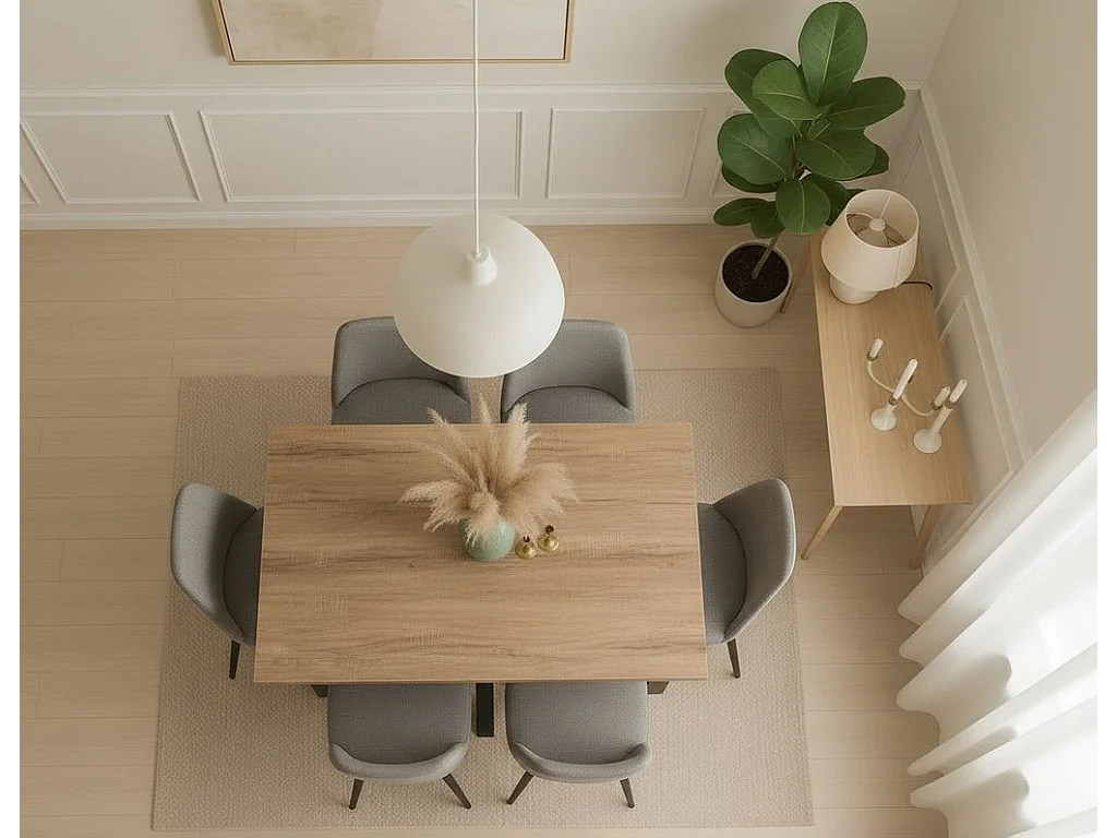 Mesa de Comedor Rectangular en Roble con Patas Metálicas Negras – 140x80x75 cm – Diseño Moderno y Funcional en Melamina de 30 mm