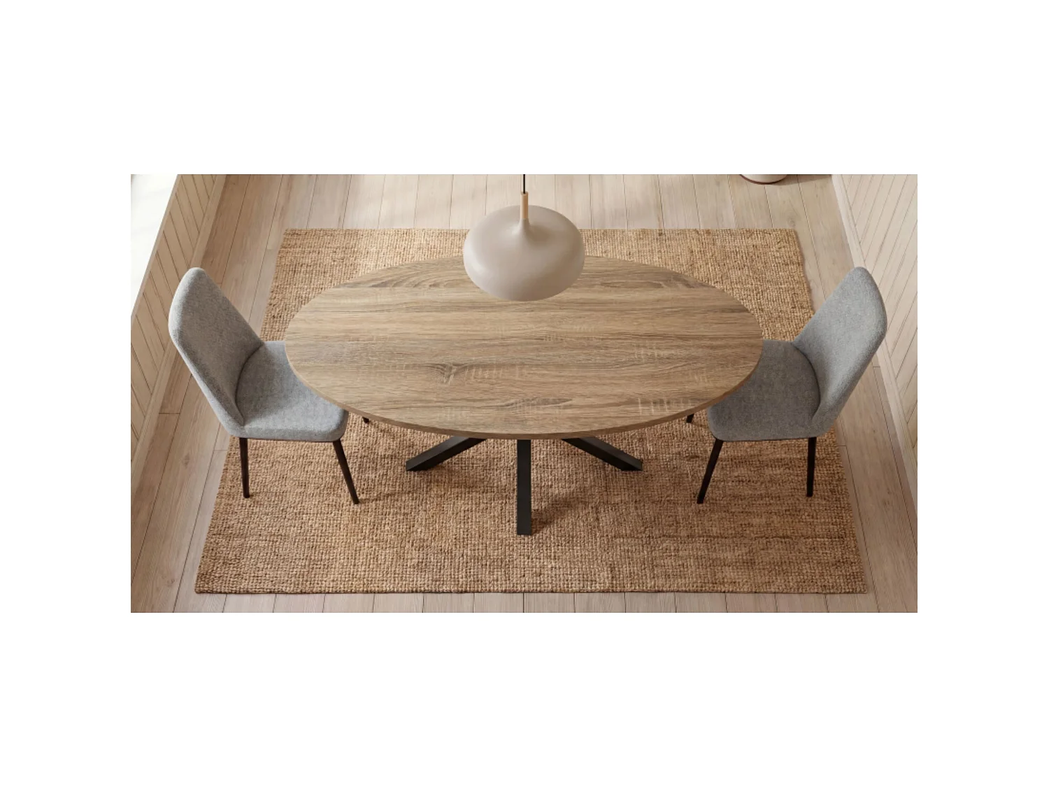 Mesa de Comedor Ovalada en Roble con Patas Metálicas Negras – 140x80x75 cm – Diseño Moderno e Industrial en Melamina de 30 mm