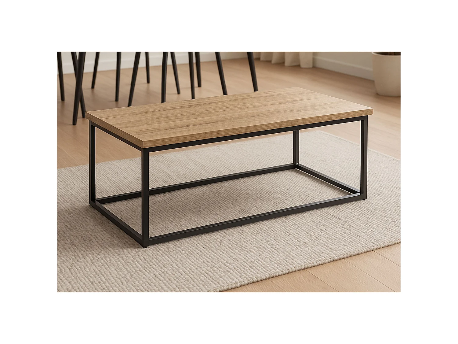 Mesa de Centro Negra Rectangular con Estructura Metálica – 100x50x40 cm – Tapa de Melamina de 30 mm – Diseño Moderno e Industrial para Salón