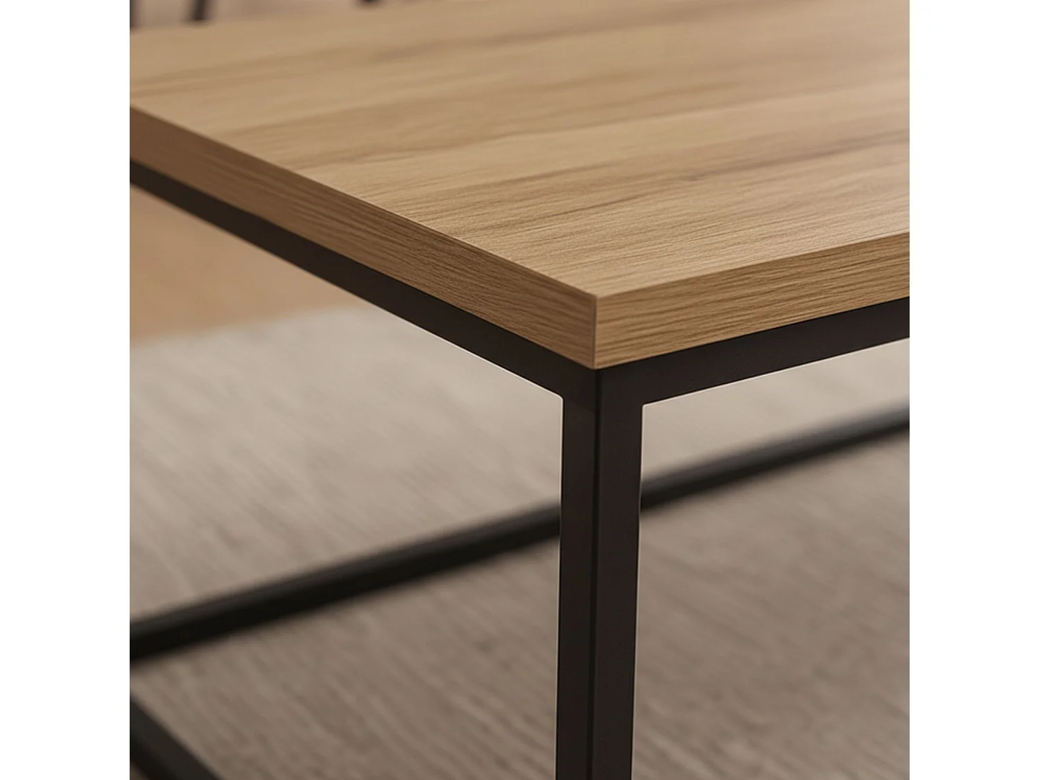 Mesa de Centro Negra Rectangular con Estructura Metálica – 100x50x40 cm – Tapa de Melamina de 30 mm – Diseño Moderno e Industrial para Salón