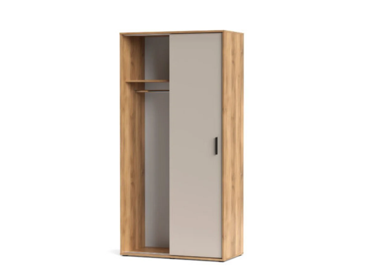 Armario Ropero con 2 Puertas Correderas Mauvella Beige – 200x100x50 cm – Mueble Auxiliar de Dormitorio Moderno con Baldas y Barra para Colgar
