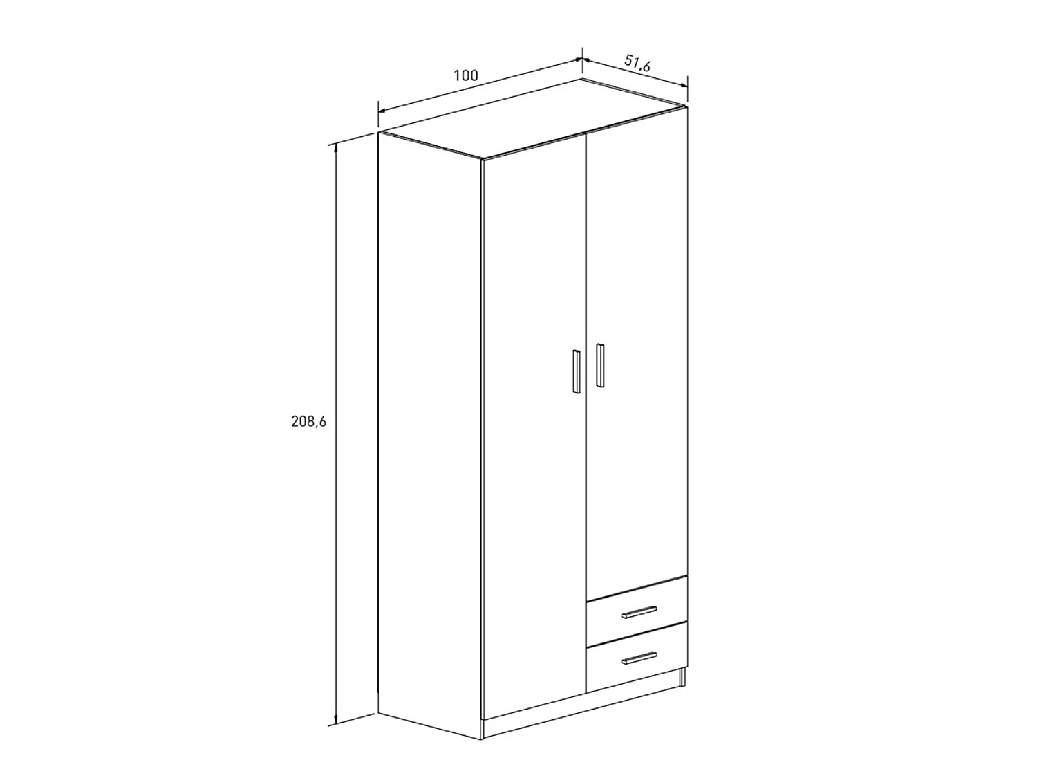 Armario 2 Puertas y 2 Cajones Mauvella Beige – 208,6x100x51,6 cm – Mueble de Melamina con Barra para Colgar y 6 Estantes – Diseño Moderno con Tiradore
