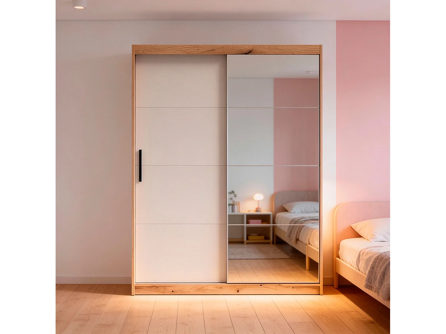 Armario de 2 Puertas Correderas con Espejo de Cuerpo Entero, Gran Capacidad (216 x 150 x 62 cm), Incluye 5 Estantes y Barra de Colgar