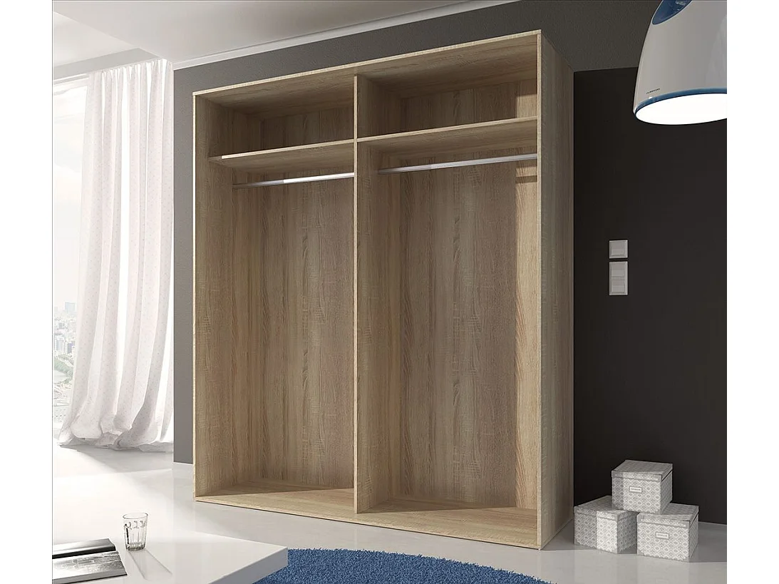Armario con Puertas Correderas, Incluye 2 Estantes y 2 Barras para Colgar, Color Cambria-Blanco, 208 x 180 x 55 cm