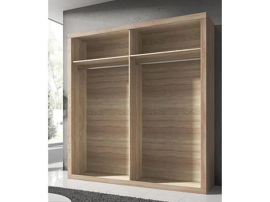 Armario 4 Puertas, Incluye 2 Estantes y 2 Barras para Colgar, Color Cambria-Blanco, 208 x 196 x 50,2 cm