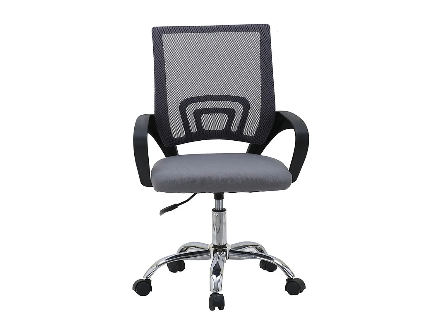 Silla de Oficina con Altura Regulable, Asiento Tapizado en Tela, Respaldo de Malla, Base y Patas Cromadas, Color Gris - Negro, 81–90 x 52 x 59 cm