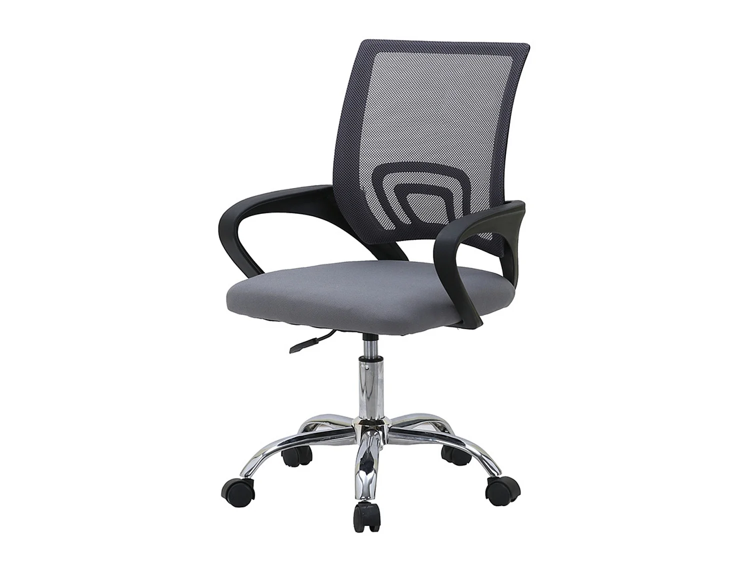 Silla de Oficina con Altura Regulable, Asiento Tapizado en Tela, Respaldo de Malla, Base y Patas Cromadas, Color Gris - Negro, 81–90 x 52 x 59 cm