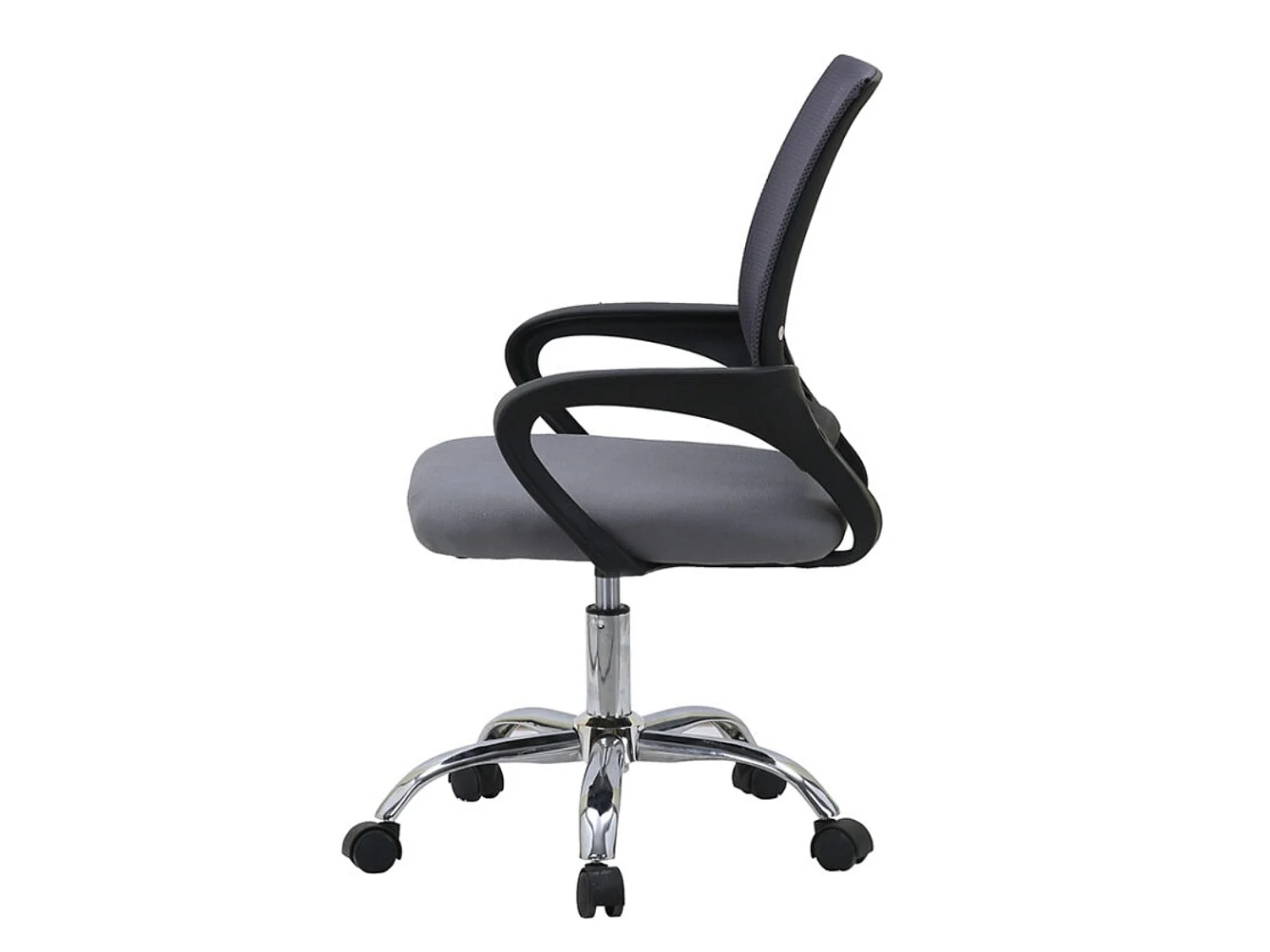 Silla de Oficina con Altura Regulable, Asiento Tapizado en Tela, Respaldo de Malla, Base y Patas Cromadas, Color Gris - Negro, 81–90 x 52 x 59 cm