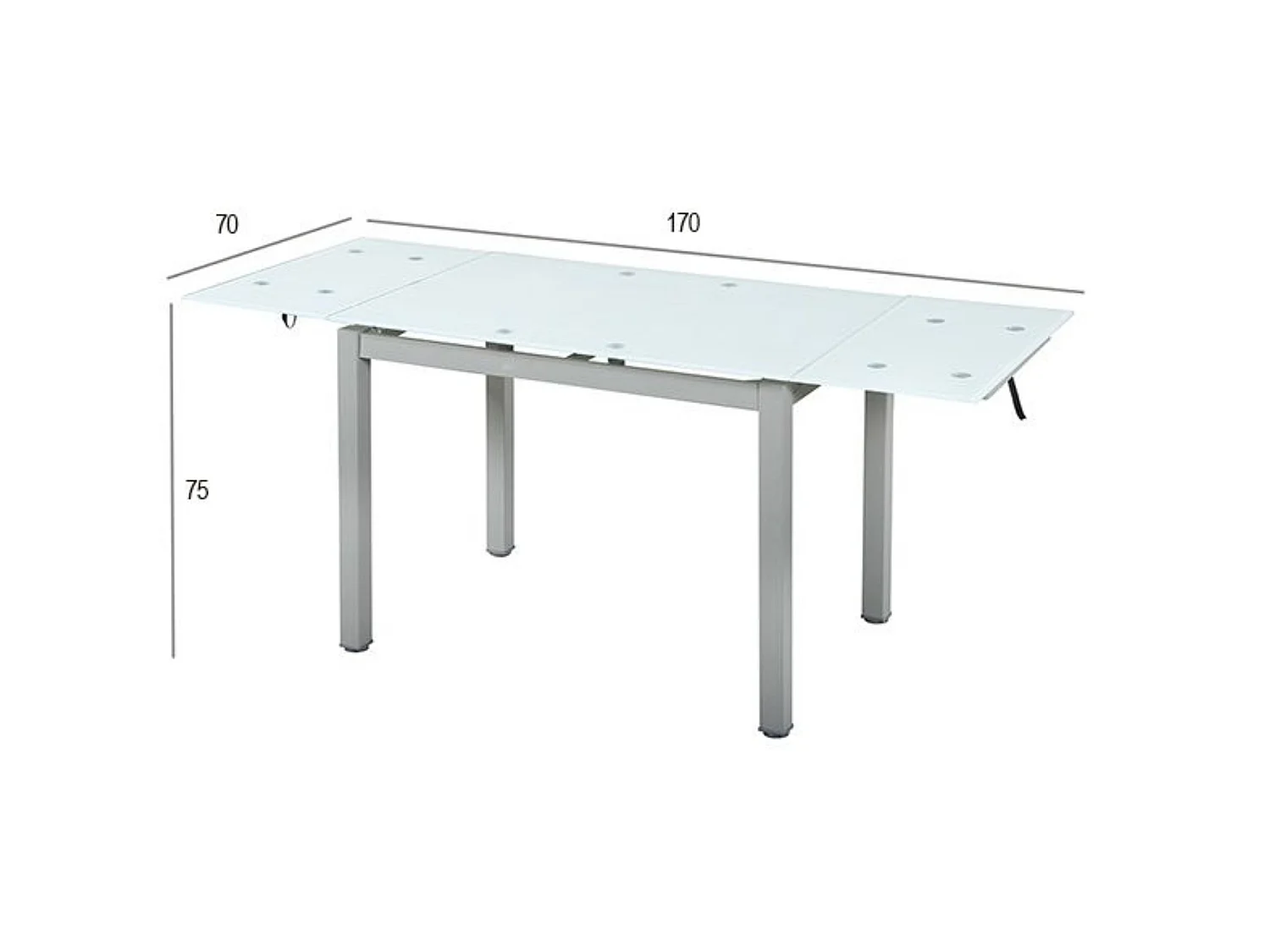 Mesa de Cocina Extensible de Cristal y Metal – Mesa Moderna para 4 a 6 Comensales, Color Gris - Blanco, 100 a 170 cm