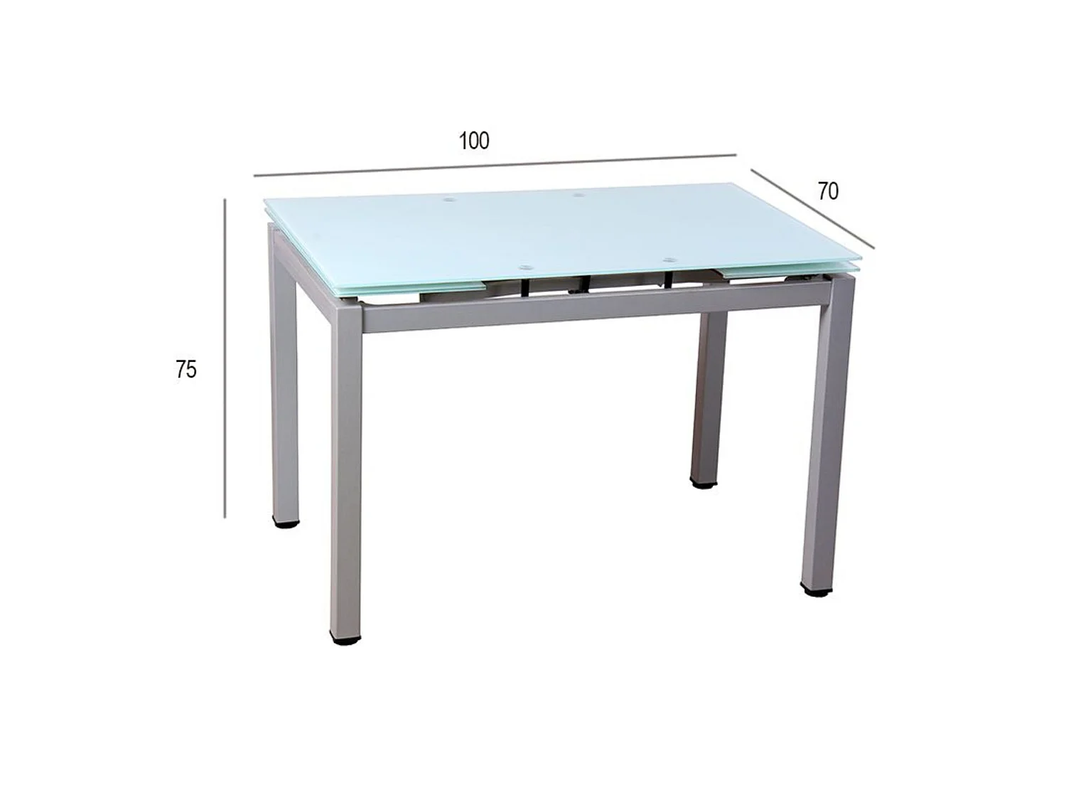 Mesa de Cocina Extensible de Cristal y Metal – Mesa Moderna para 4 a 6 Comensales, Color Gris - Blanco, 100 a 170 cm