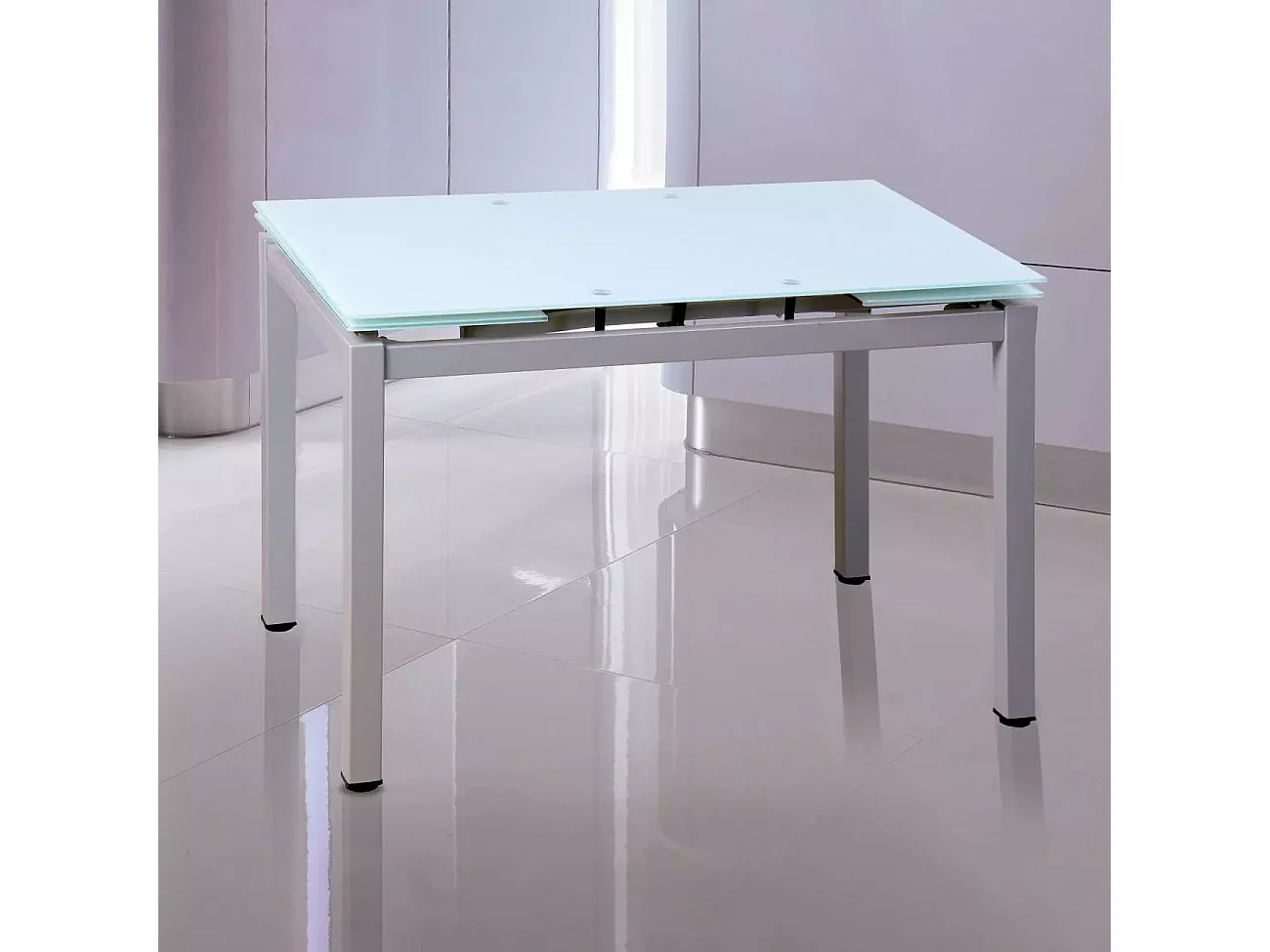 Mesa de Cocina Extensible de Cristal y Metal – Mesa Moderna para 4 a 6 Comensales, Color Gris - Blanco, 100 a 170 cm