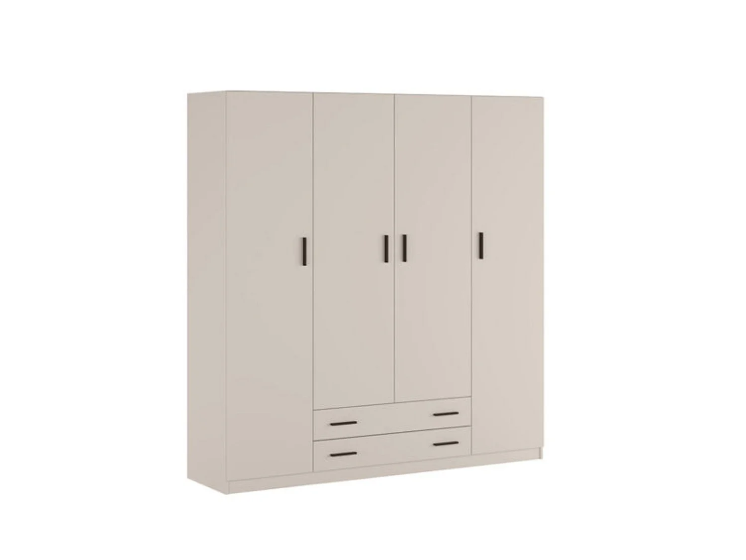 Armario 4 Puertas con 2 Cajones, Incluye 2 Estantes y 3 Barras para Colgar, Color Beig, 208 x 199,8 x 51,6 cm