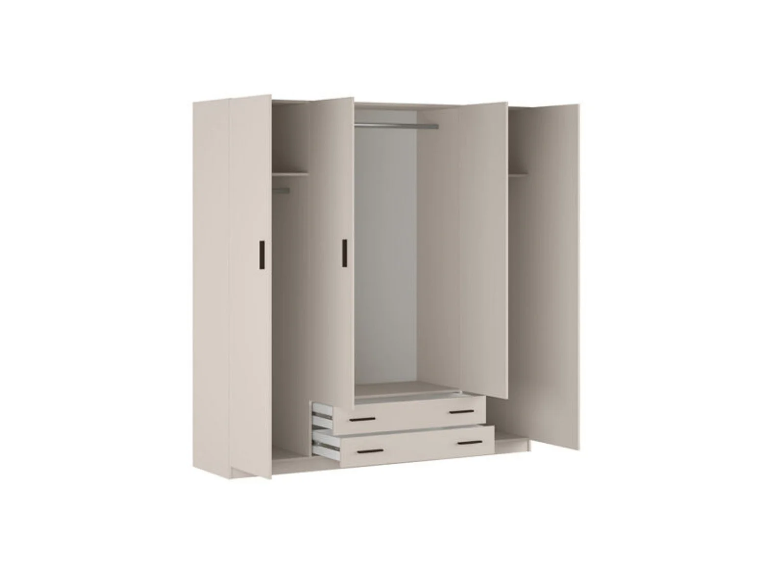 Armario 4 Puertas con 2 Cajones, Incluye 2 Estantes y 3 Barras para Colgar, Color Beig, 208 x 199,8 x 51,6 cm