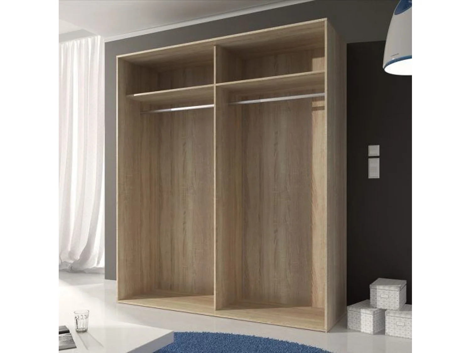 Armario con Puertas Correderas, Incluye 2 Estantes y 2 Barras para Colgar, Color Cambria-Grafito, 208 x 180 x 55 cm