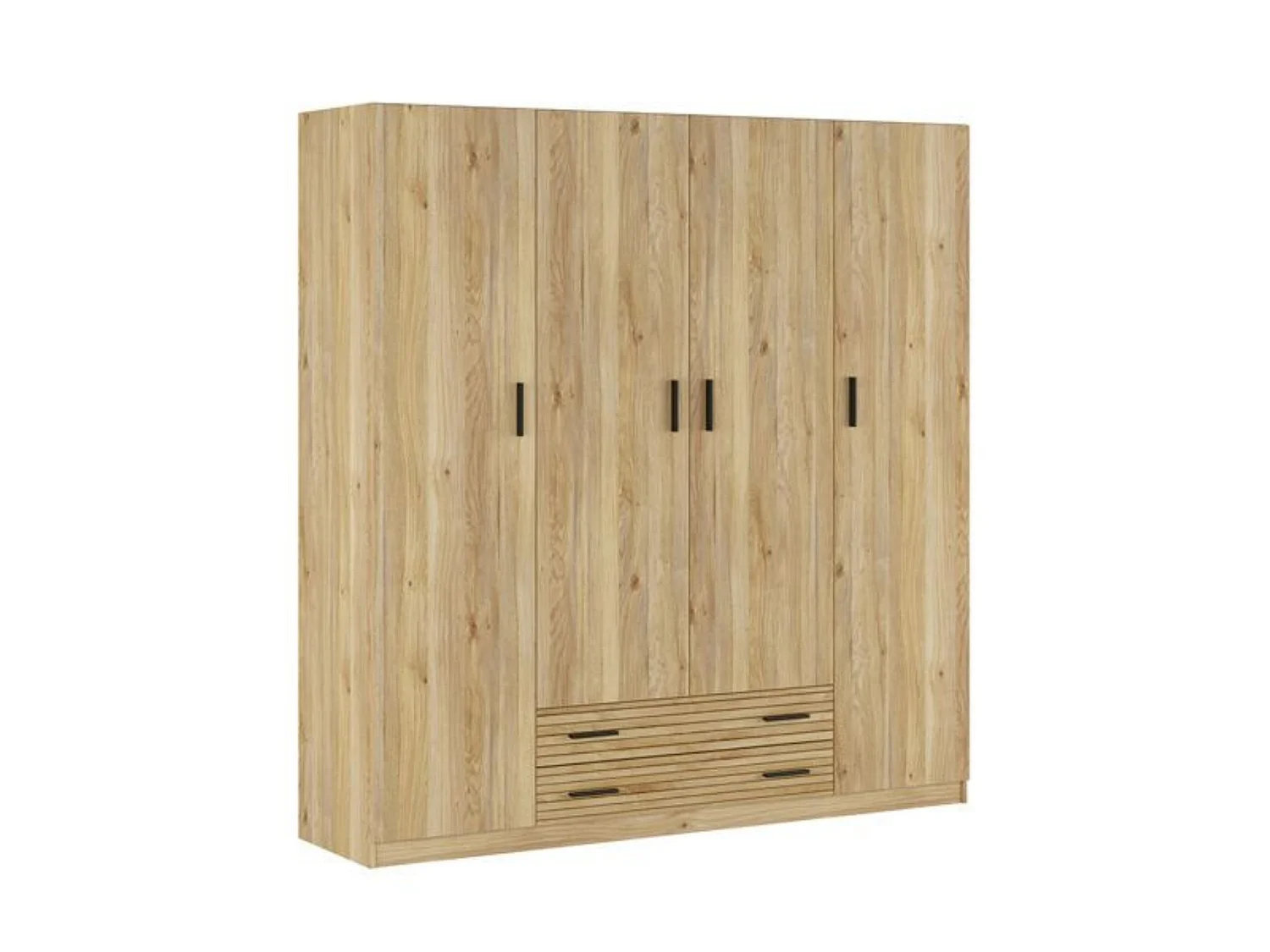 Armario 4 Puertas con 2 Cajones, Incluye 2 Estantes y 3 Barras para Colgar, Color Mauvella-Rayas, 208 x 199,8 x 51,6 cm