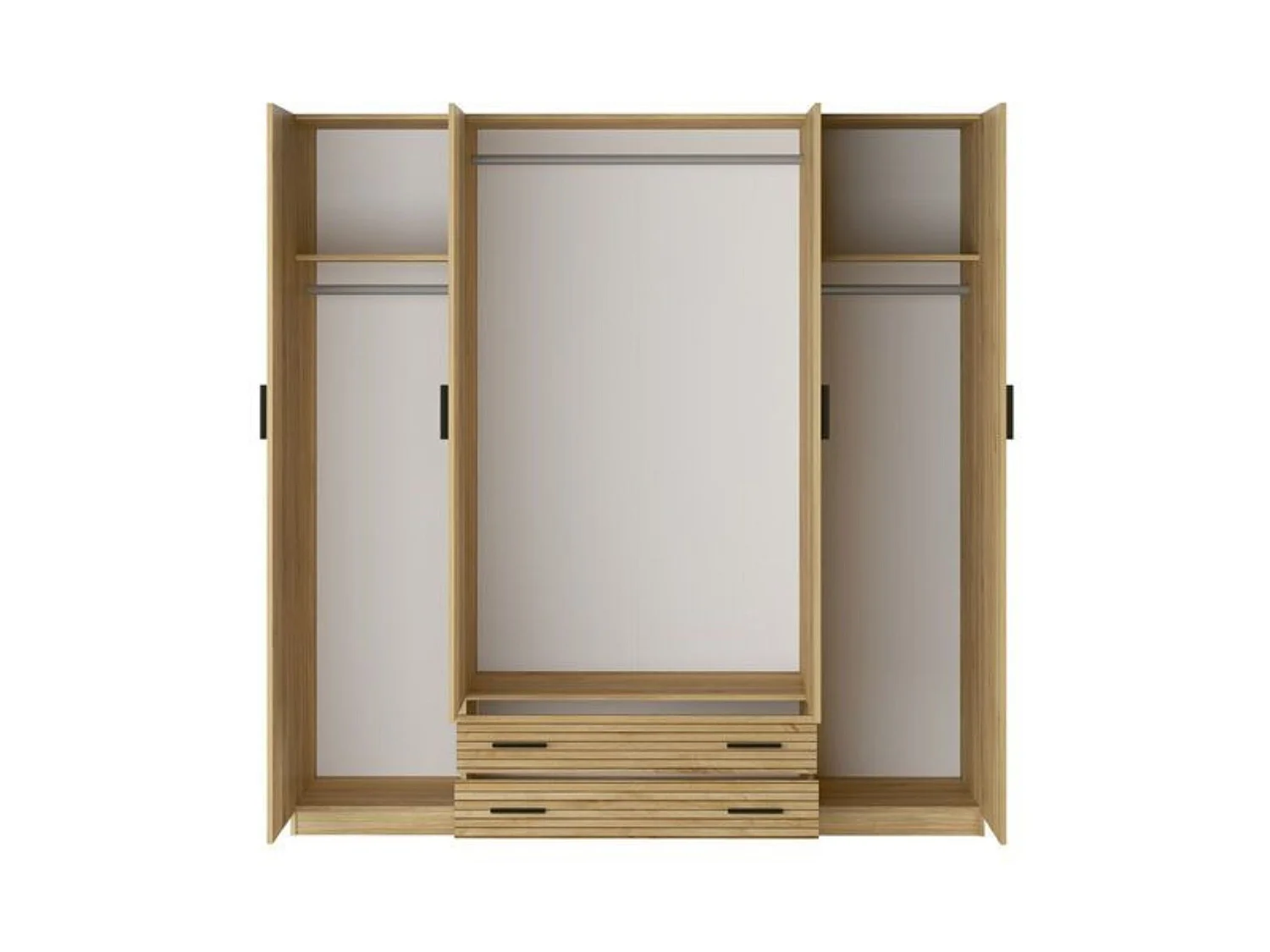 Armario 4 Puertas con 2 Cajones, Incluye 2 Estantes y 3 Barras para Colgar, Color Mauvella-Rayas, 208 x 199,8 x 51,6 cm