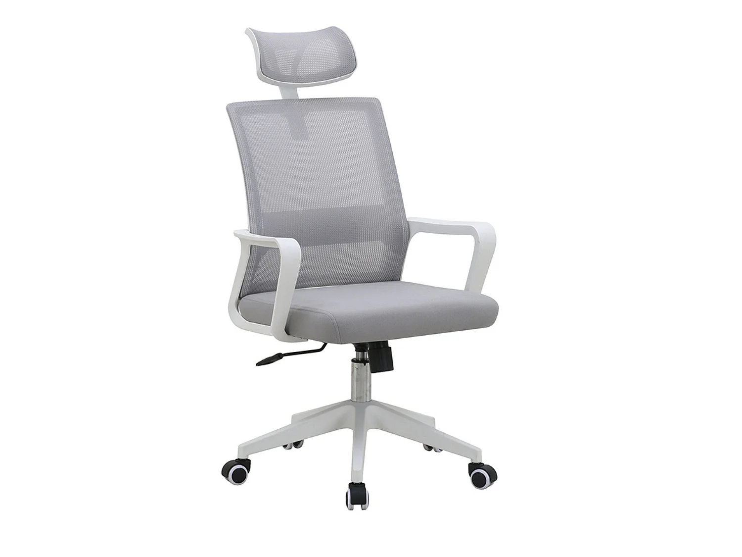 Silla de Oficina Ergonómica con Altura Regulable, Asiento Tapizado en Tela, Respaldo y Reposacabezas de Malla, Estructura y Ruedas de Nylon, Color Bla