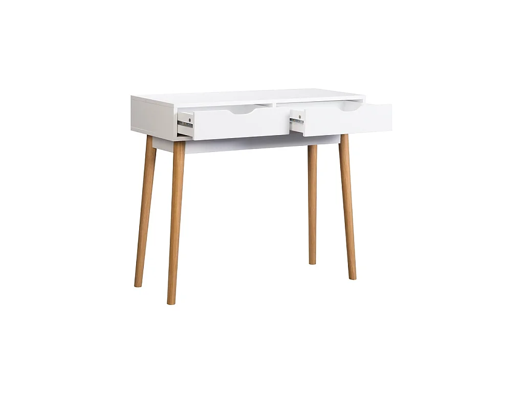 Recibidor Blanco con 2 Cajones y Patas de Madera de Haya – 90x35x78 cm – Consola Moderna para Entrada o Pasillo