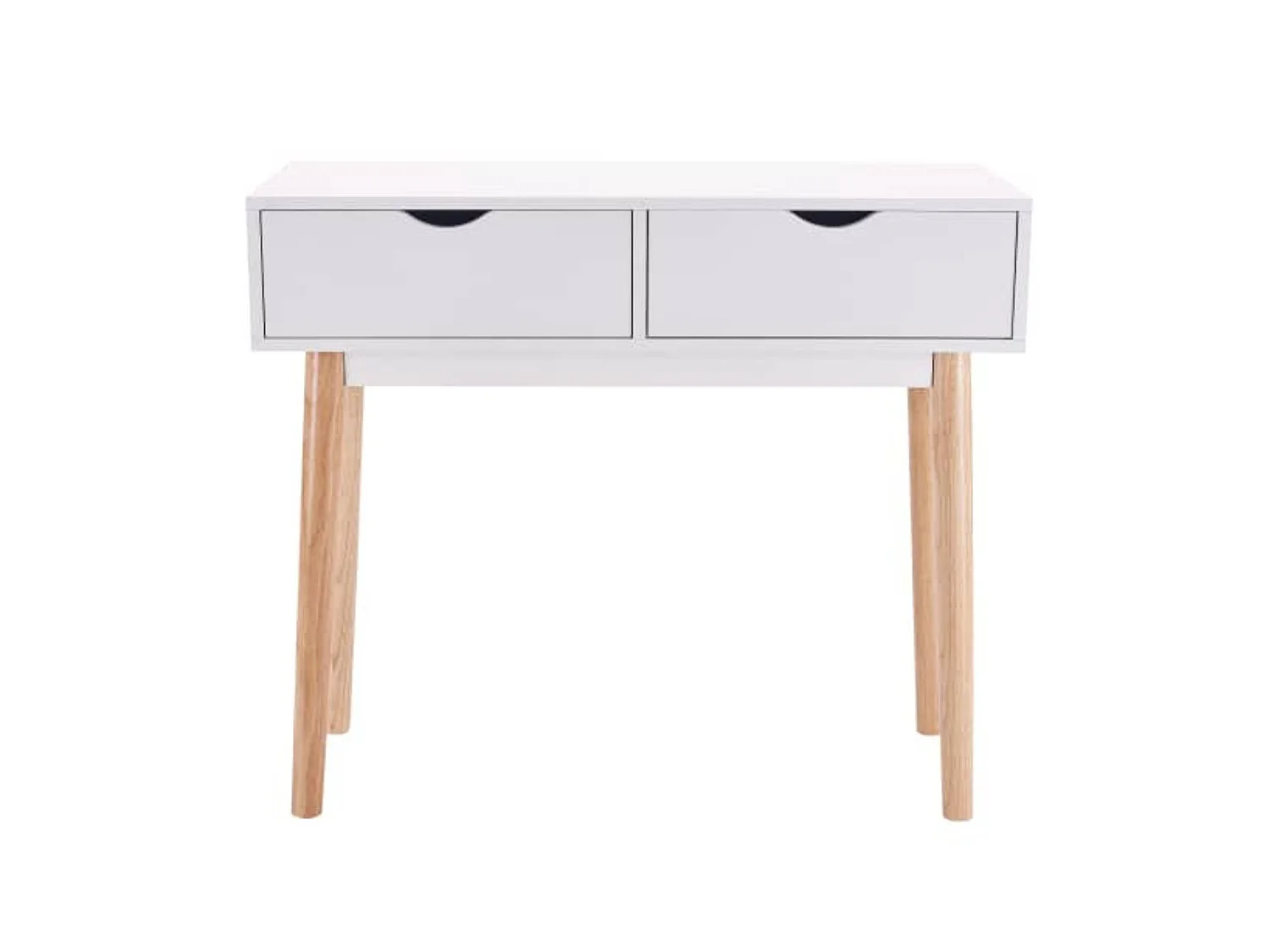 Recibidor Blanco con 2 Cajones y Patas de Madera de Haya – 90x35x78 cm – Consola Moderna para Entrada o Pasillo