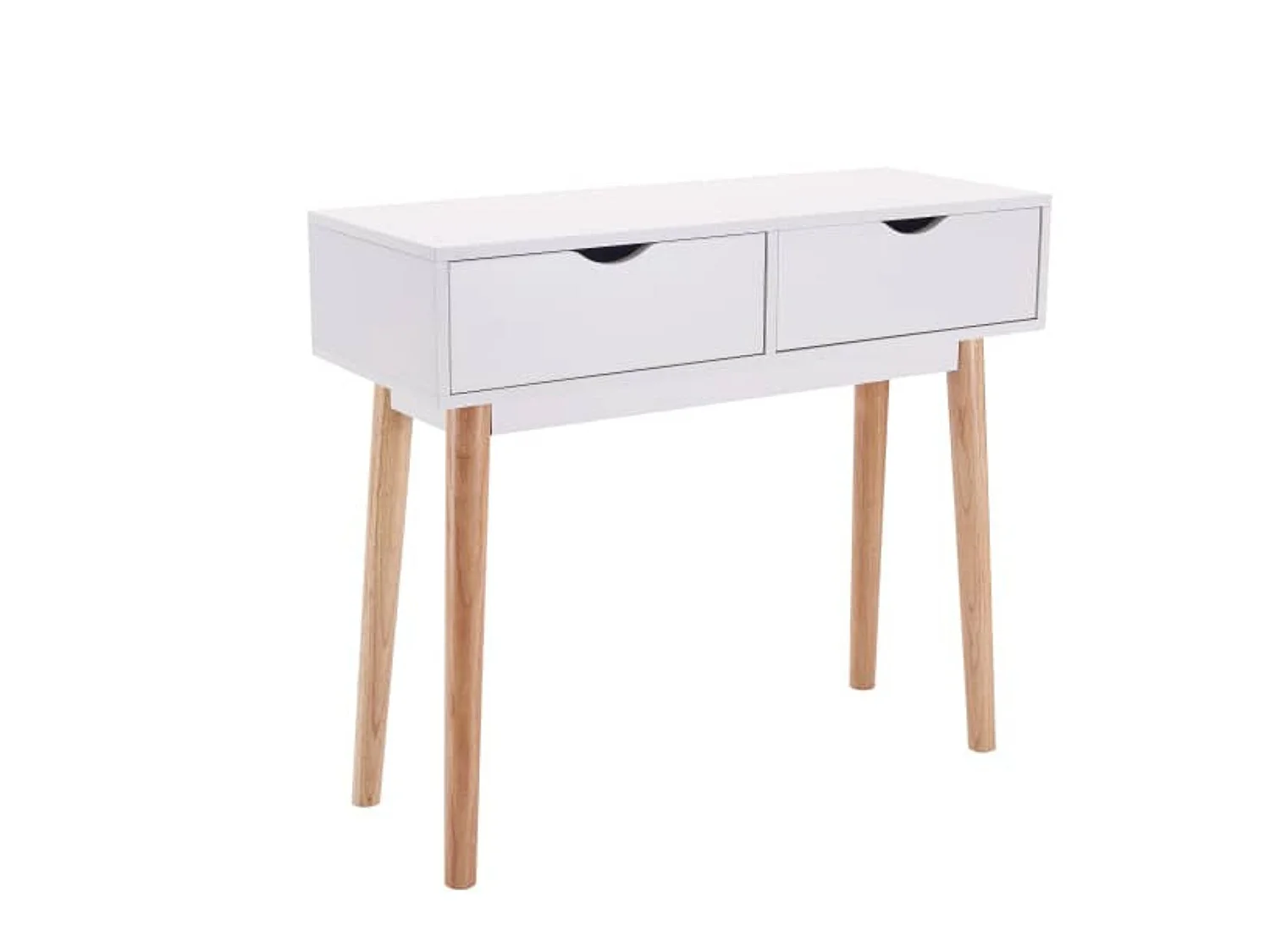 Recibidor Blanco con 2 Cajones y Patas de Madera de Haya – 90x35x78 cm – Consola Moderna para Entrada o Pasillo