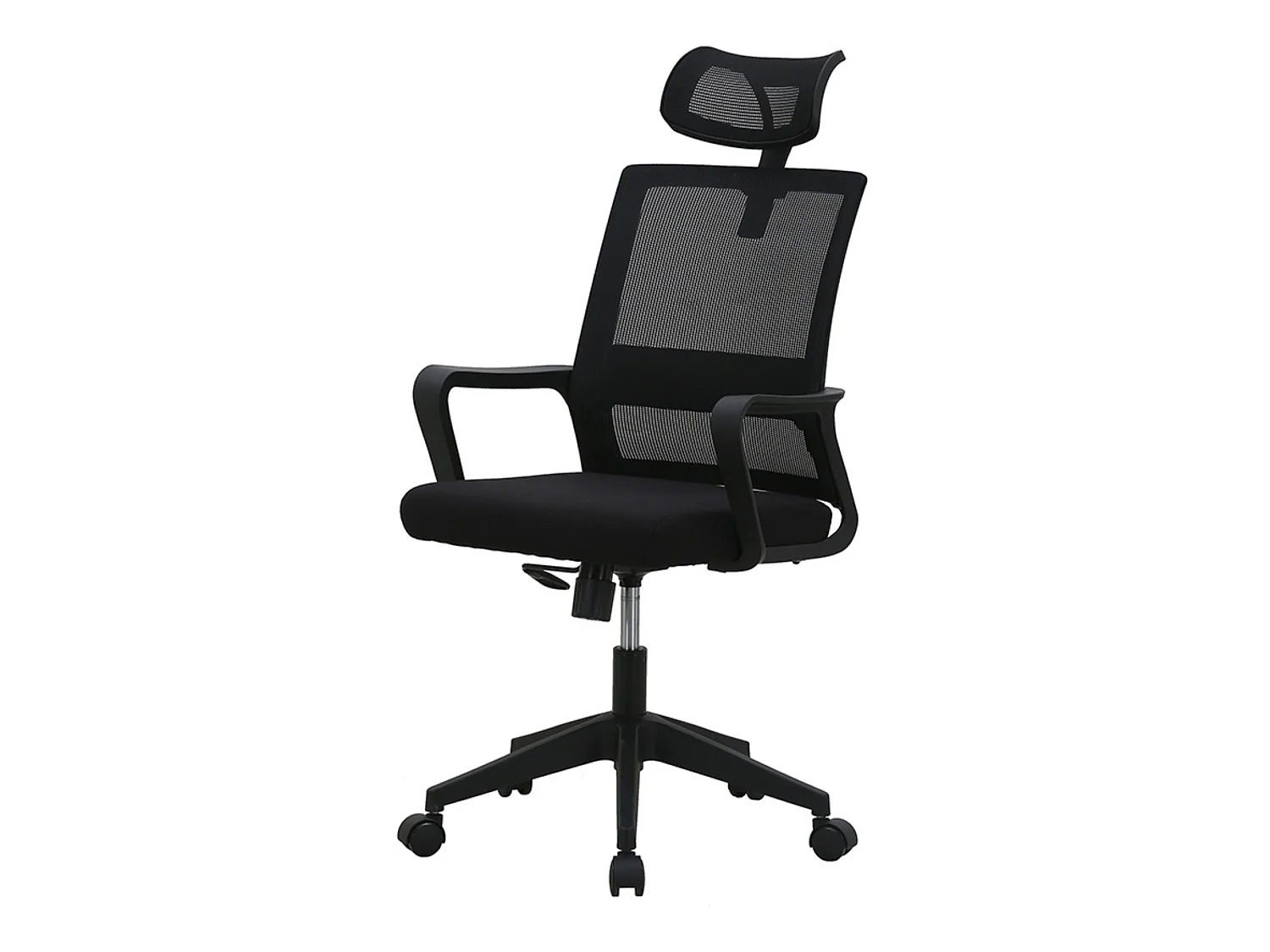Silla de Oficina Ergonómica con Altura Regulable, Asiento Tapizado en Tela, Respaldo y Reposacabezas de Malla, Estructura y Ruedas de Nylon, Negro, 11