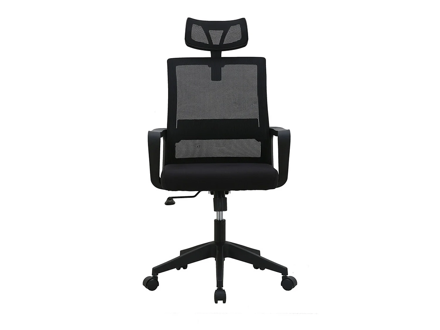 Silla de Oficina Ergonómica con Altura Regulable, Asiento Tapizado en Tela, Respaldo y Reposacabezas de Malla, Estructura y Ruedas de Nylon, Negro, 11