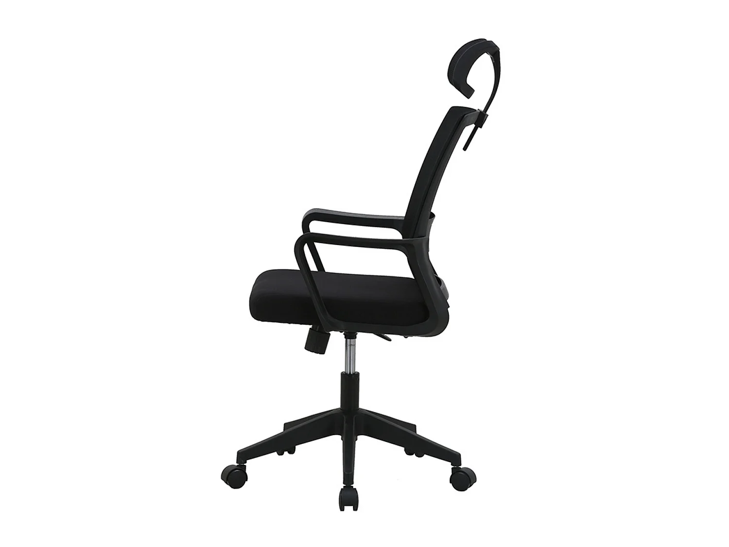 Silla de Oficina Ergonómica con Altura Regulable, Asiento Tapizado en Tela, Respaldo y Reposacabezas de Malla, Estructura y Ruedas de Nylon, Negro, 11