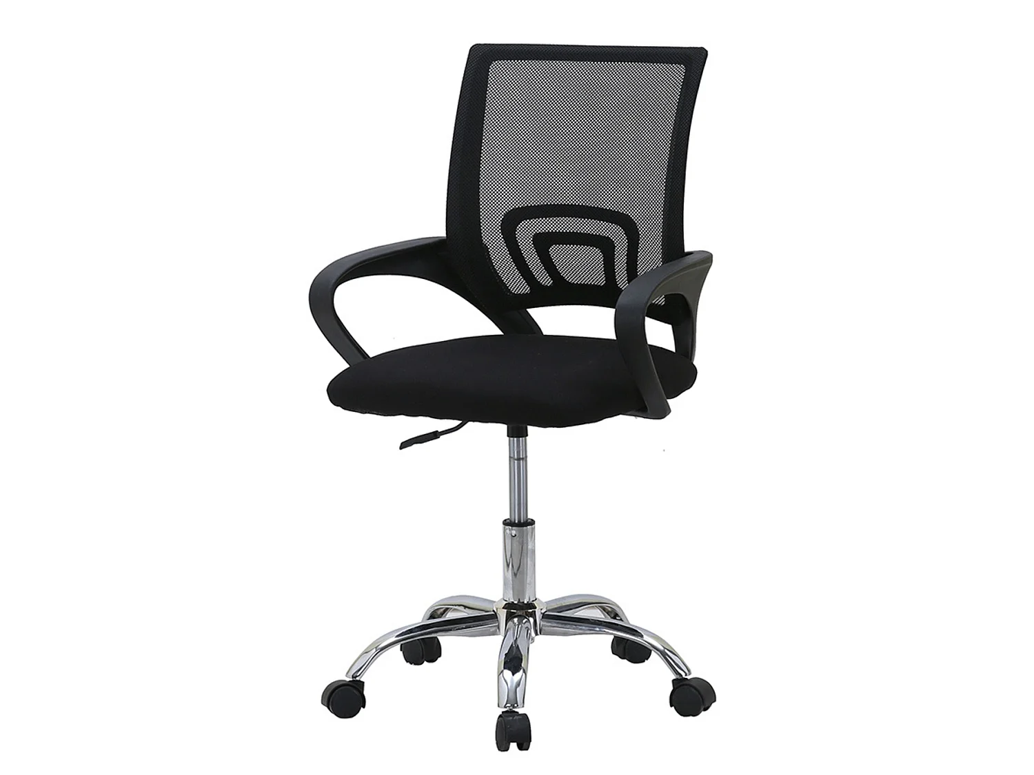Silla de Oficina con Altura Regulable, Asiento Tapizado en Tela, Respaldo de Malla, Base y Patas Cromadas, Color Negro, 81–90 x 52 x 59 cm