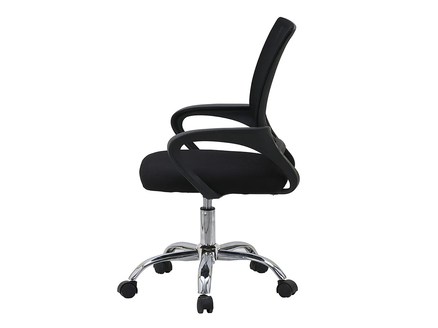 Silla de Oficina con Altura Regulable, Asiento Tapizado en Tela, Respaldo de Malla, Base y Patas Cromadas, Color Negro, 81–90 x 52 x 59 cm