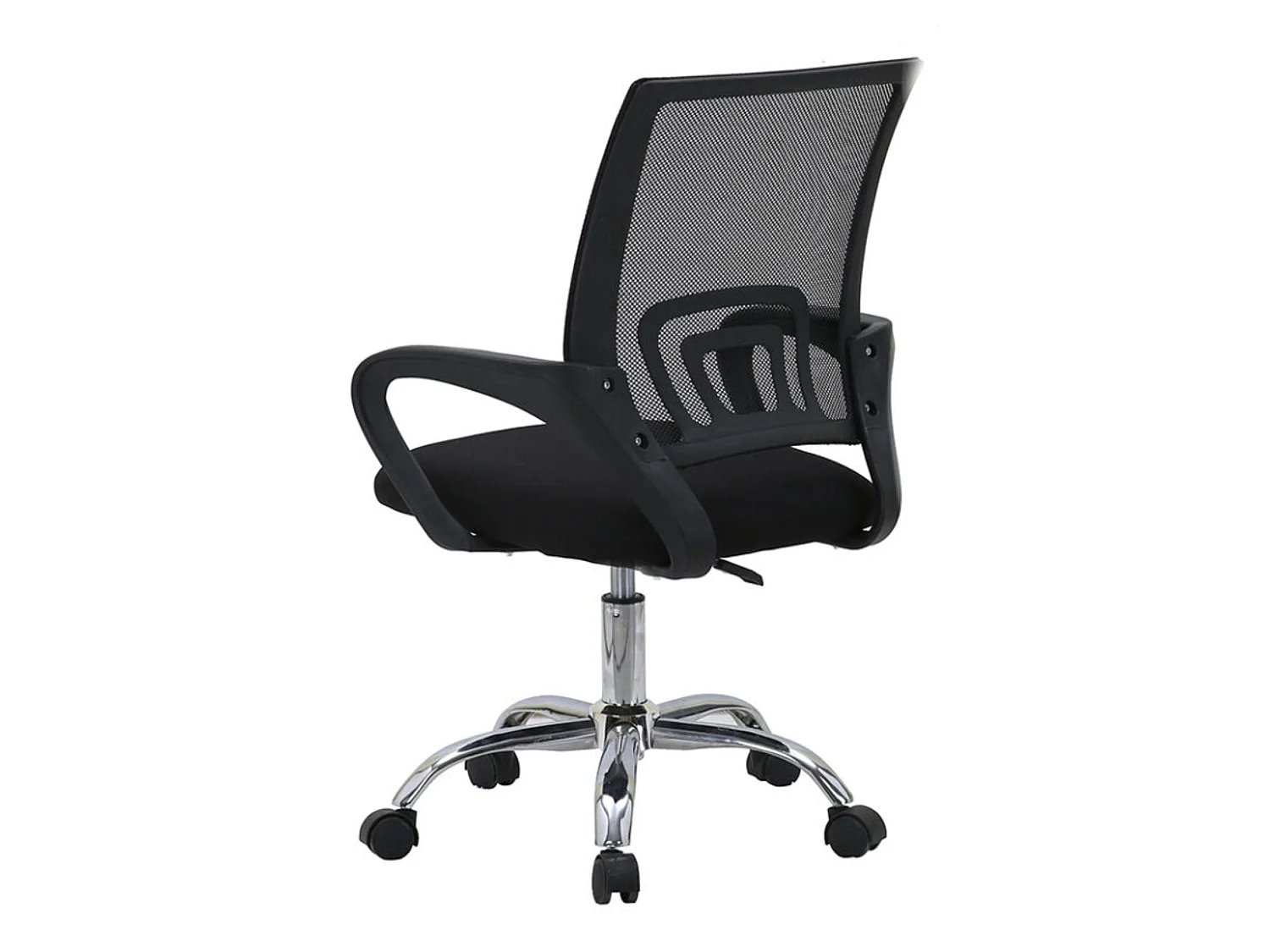Silla de Oficina con Altura Regulable, Asiento Tapizado en Tela, Respaldo de Malla, Base y Patas Cromadas, Color Negro, 81–90 x 52 x 59 cm