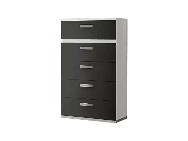 Dormitorio de Matrimonio Completo – Cabecero 259 cm, 2 Mesitas de Noche y Sinfonier de 5 Cajones – Diseño Moderno en Blanco y Negro.