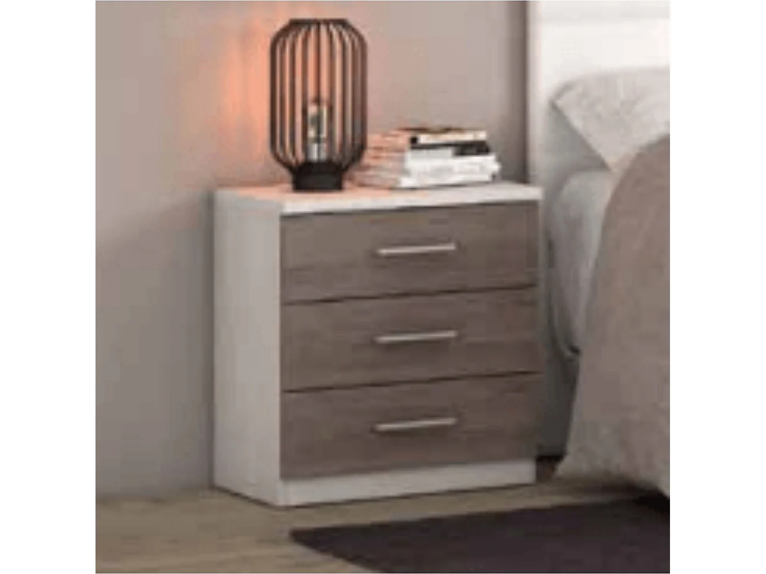 Conjunto Dormitorio Completo – Cabecero con Patas 160 cm + 2 Mesitas de Noche 3 Cajones + Cómoda 4 Cajones, Color Andersen/gris, Estilo Moderno