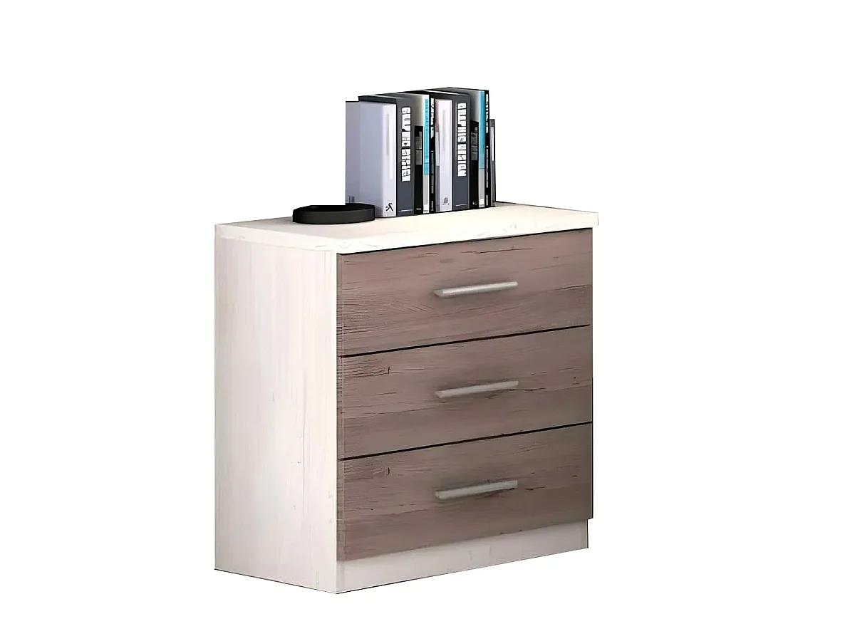 Conjunto Dormitorio Completo – Cabecero con Patas 160 cm + 2 Mesitas de Noche 3 Cajones + Cómoda 4 Cajones, Color Andersen/gris, Estilo Moderno