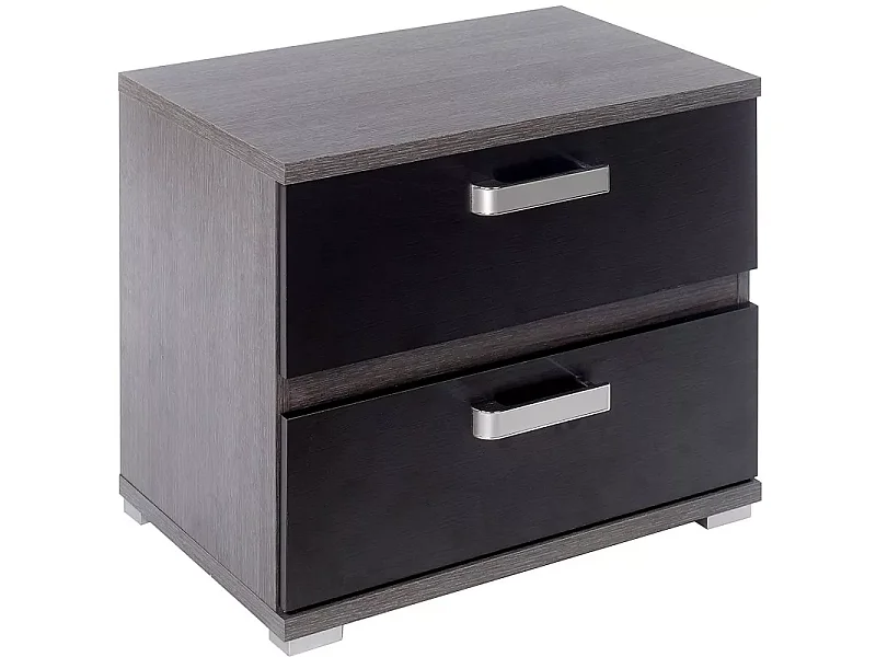 Dormitorio de Matrimonio Completo – Cabecero Negro 259 cm, 2 Mesitas de Noche y Cómoda 4 Cajones color ceniza-negro  – Diseño Moderno en Melamina.