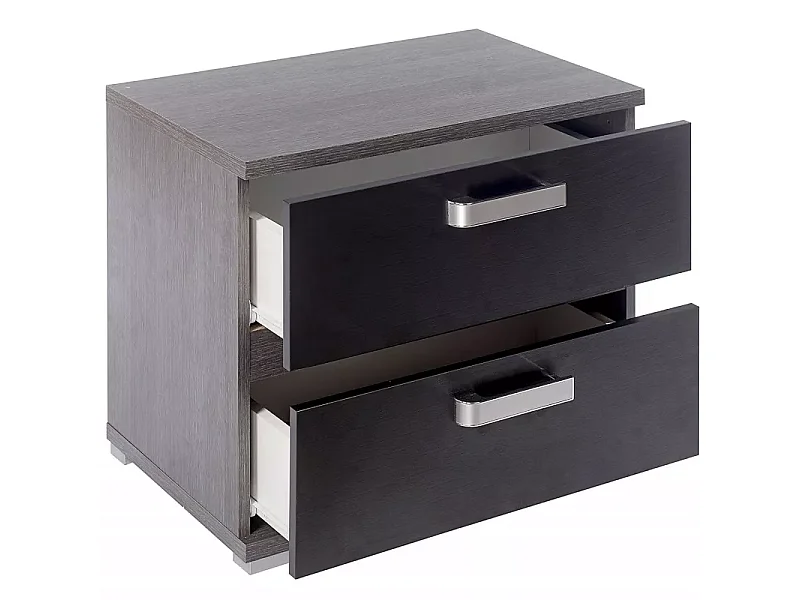 Dormitorio de Matrimonio Completo – Cabecero Negro 259 cm, 2 Mesitas de Noche y Sinfonier 5 Cajones color ceniza-negro  – Diseño Moderno en Melamina.