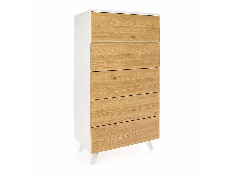Dormitorio de Matrimonio – Cabecero con Luces LED, 2 Mesitas de Noche y Sinfonier de 5 Cajones – Diseño Nórdico Blanco y Roble.