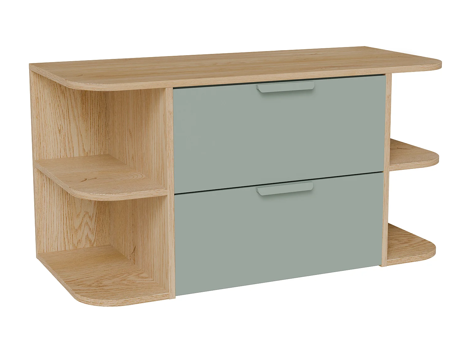 Meuble sous vasque suspendu avec niches – Vert amande et naturel clair – L100 cm – AVORELI
