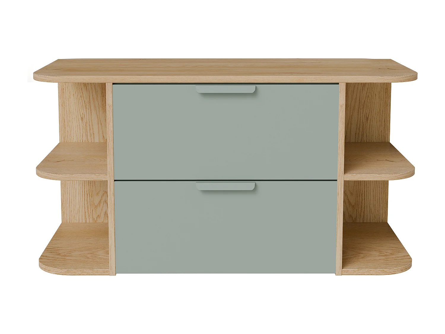 Meuble sous vasque suspendu avec niches – Vert amande et naturel clair – L100 cm – AVORELI