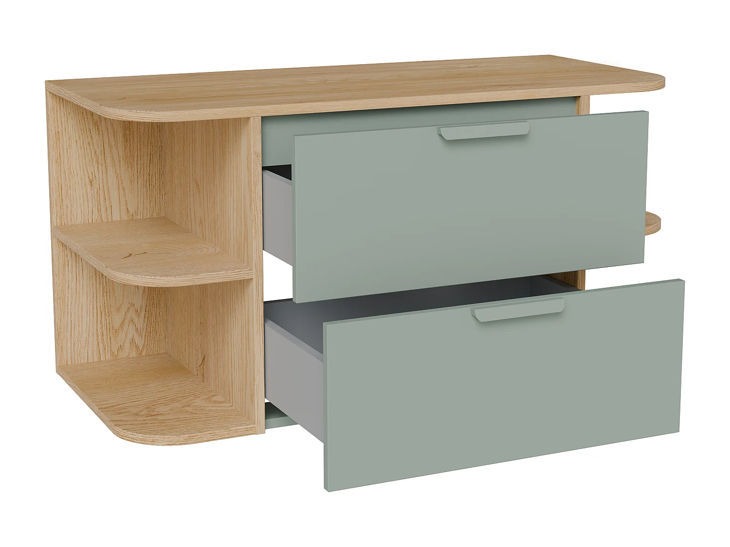 Meuble sous vasque suspendu avec niches – Vert amande et naturel clair – L100 cm – AVORELI