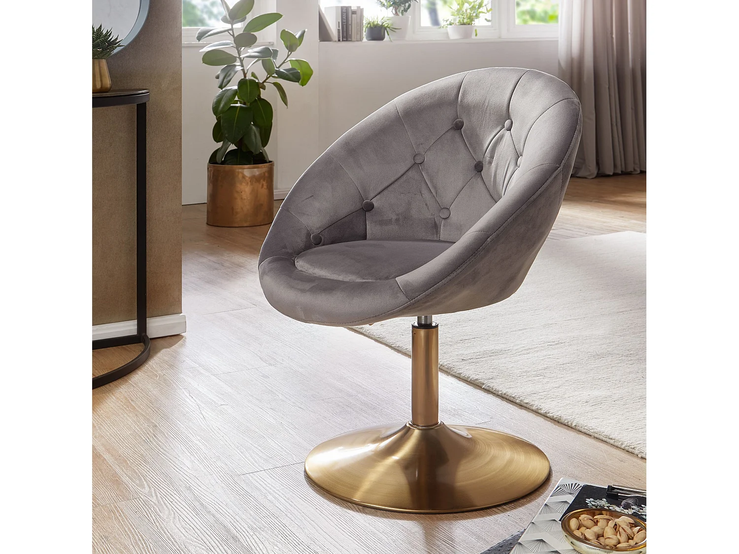 chaise chaise pivotante design velours gris / or |